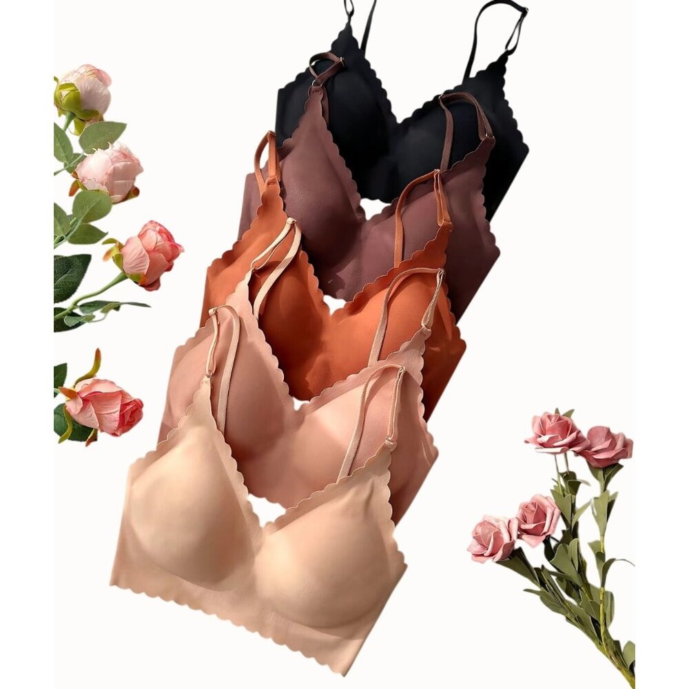 Set Of 5 Womens Wireless Scalloped Edge Bras Size L